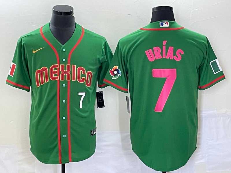 Mens Mexico Baseball #7 Julio Urias Number 2023 Green World Classic Stitched Jersey8